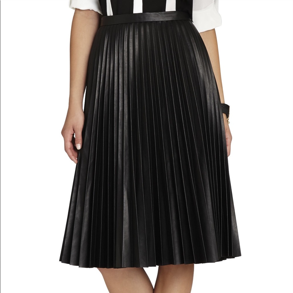 BCBGMaxazria Pleated Faux Leather Midi Skirt